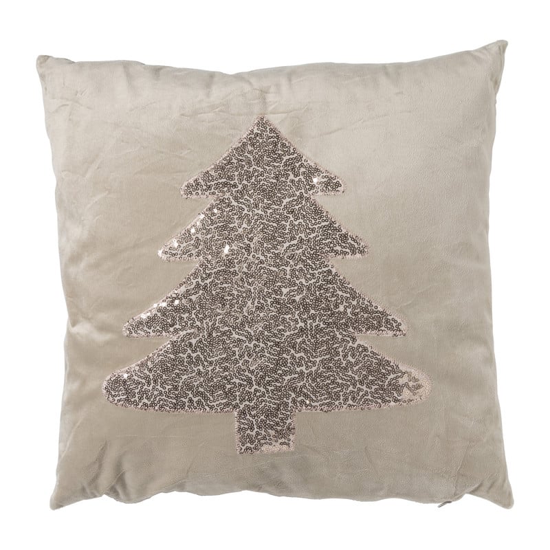 Kussen kertsboom pailet - taupe - 45x45 cm 