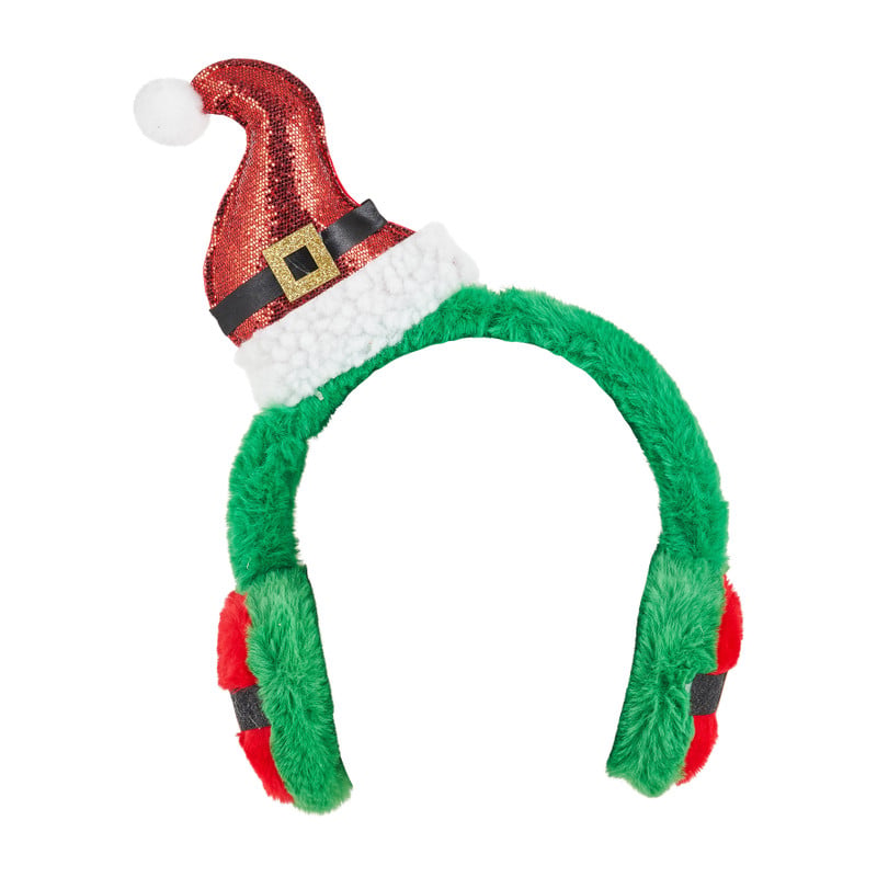 Oorwarmers met kerstmuts - rood/groen