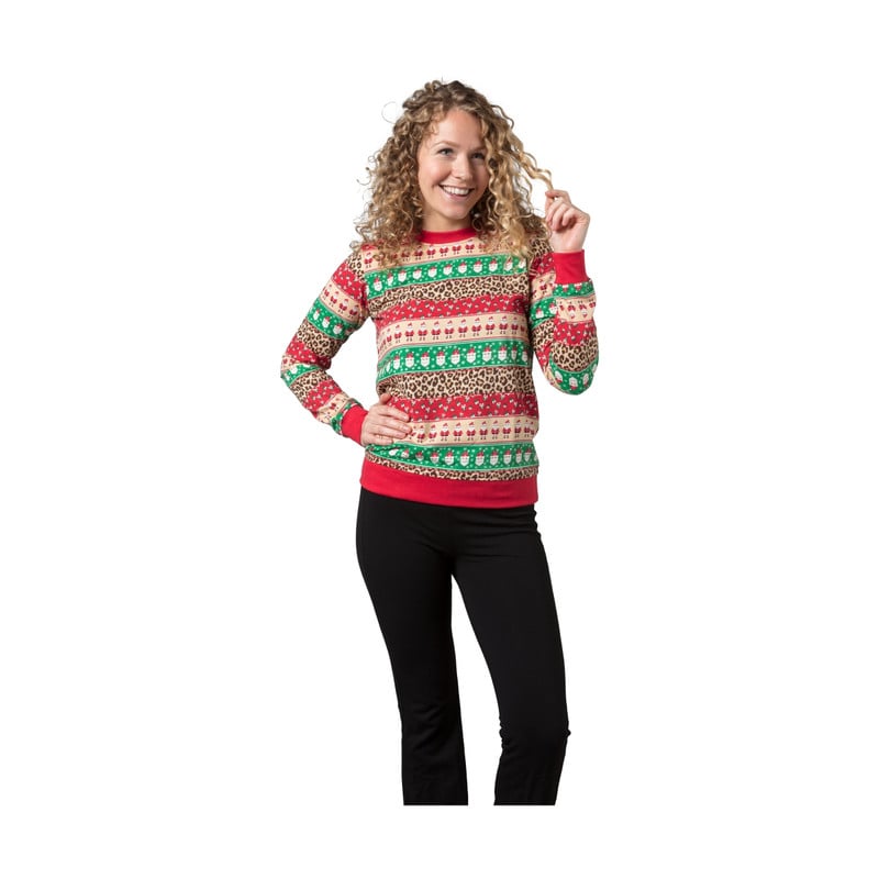 Kersttrui - leopard - M/L