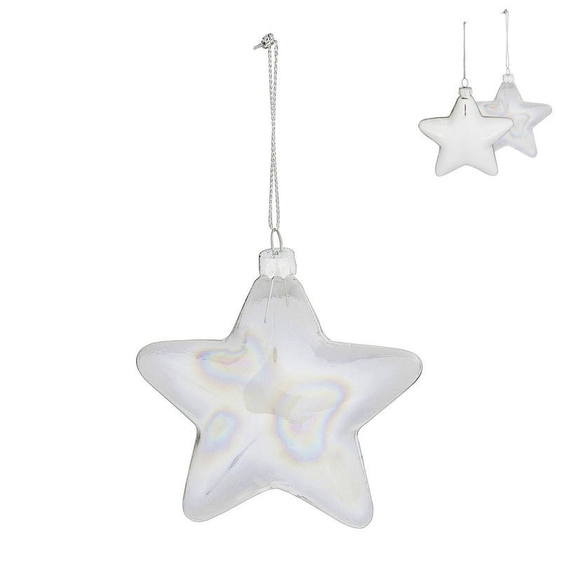 Kersthanger ster - 10 cm - zilver/helder