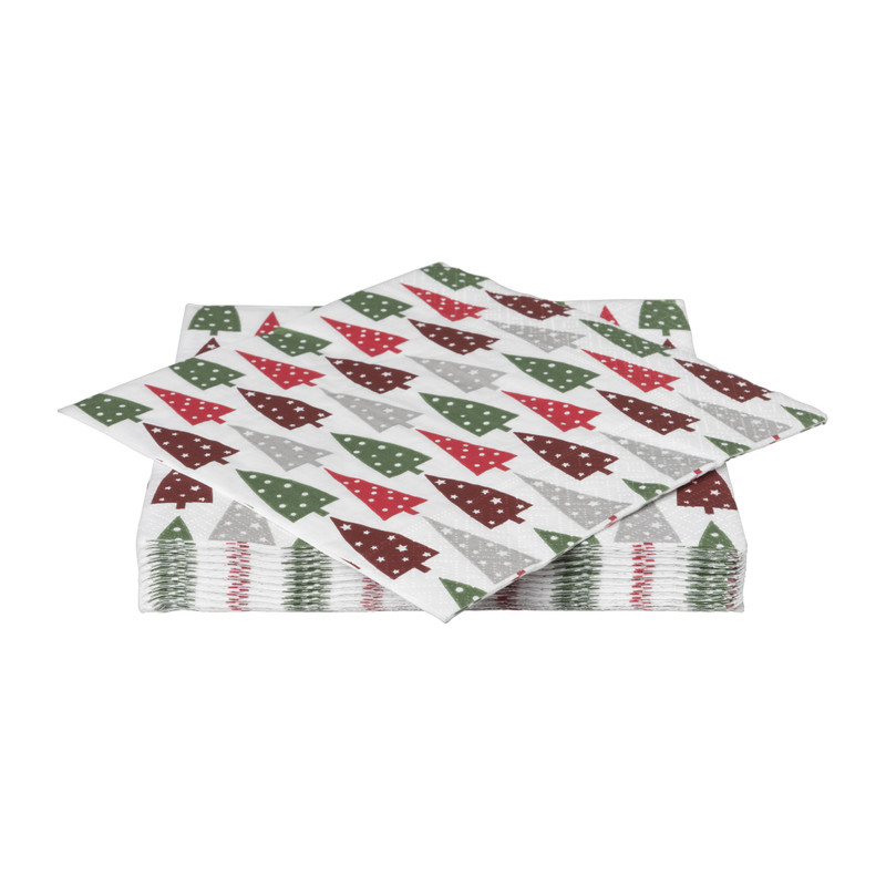 Servetten kerstboom - multikleur - set van 20 - 33x33 cm 