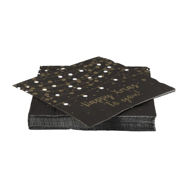 Servetten kerst - zwart/goud - 16.5x16.5 cm - set van 12