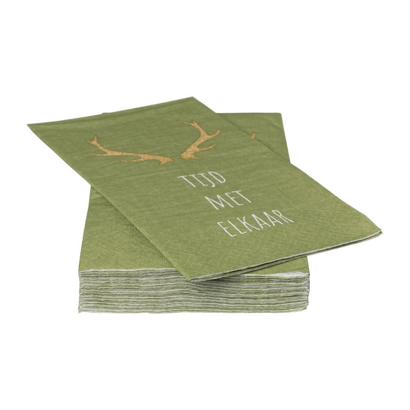 Kerstservetten rendier - groen/goud - set van 15 - 33x40 cm 