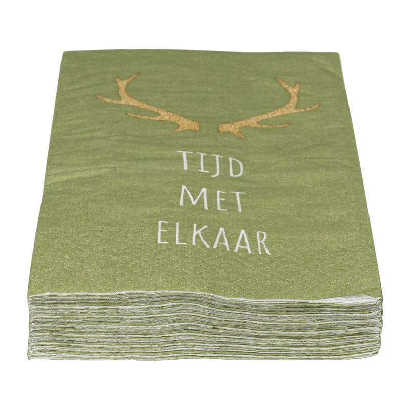 Kerstservetten rendier - groen/goud - set van 15 - 33x40 cm 