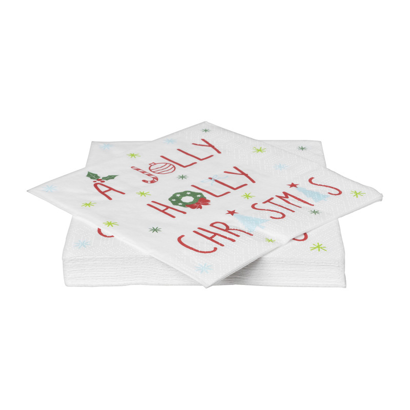 Servetten kerst - wit/rood - set van 20 - 33x33 cm 