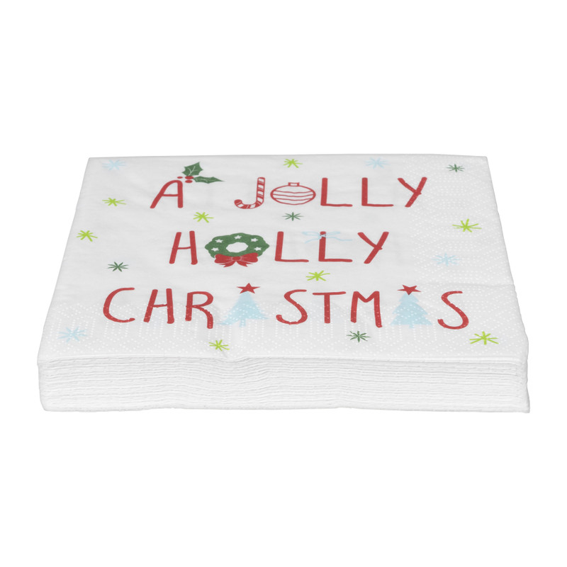 Servetten kerst - wit/rood - set van 20 - 33x33 cm 