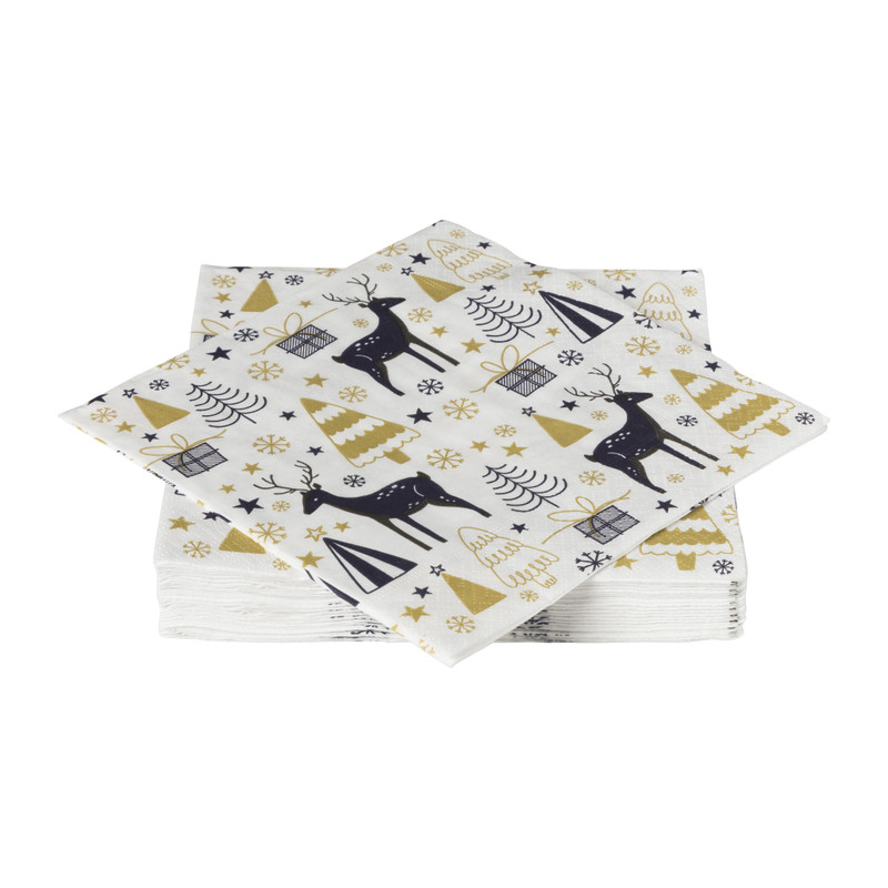 Servet rendier - wit - 33x33 cm 