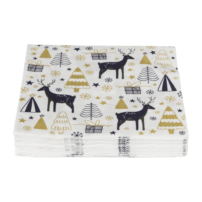 Servet rendier - wit - 33x33 cm 