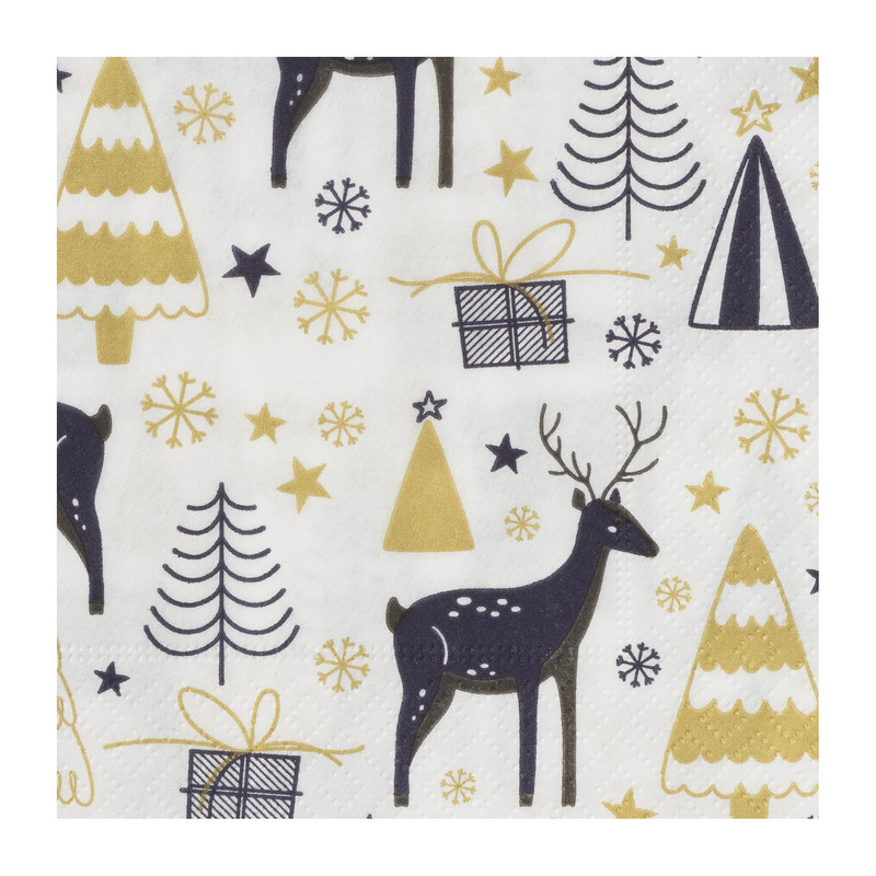 Servet rendier - wit - 33x33 cm 