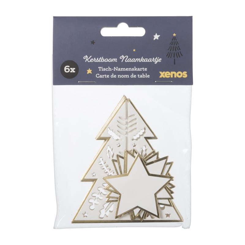 Naamkaartje kerstboom - set van 6 - 9x8 cm