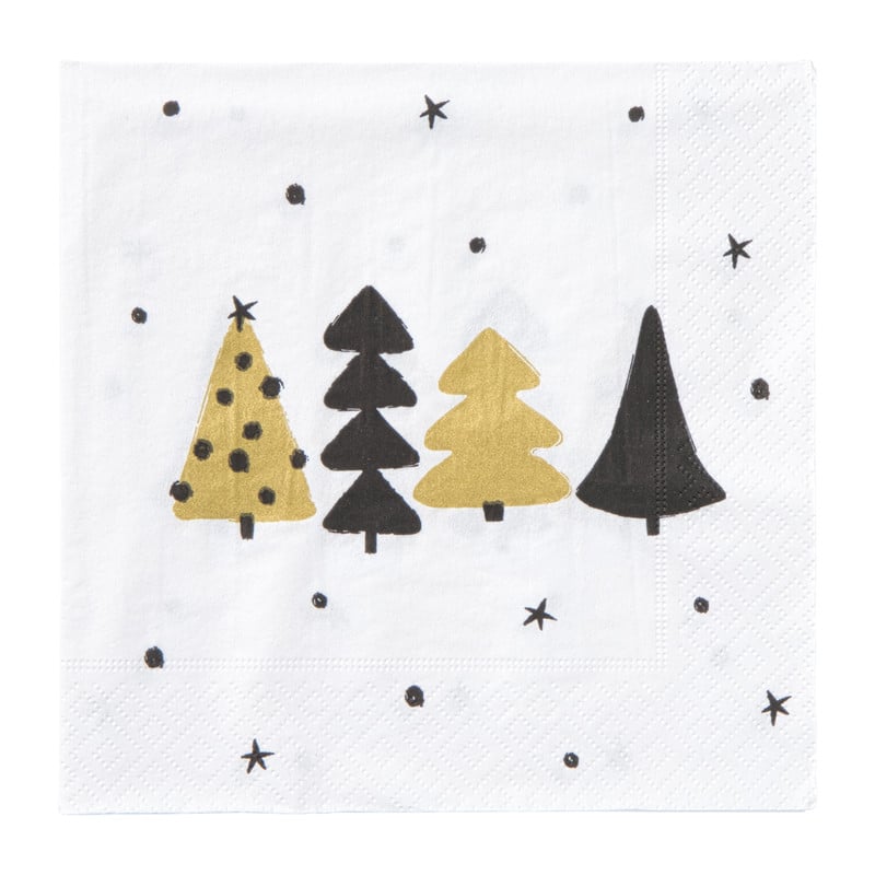 Servet kerstbomen - wit - 33x33 cm