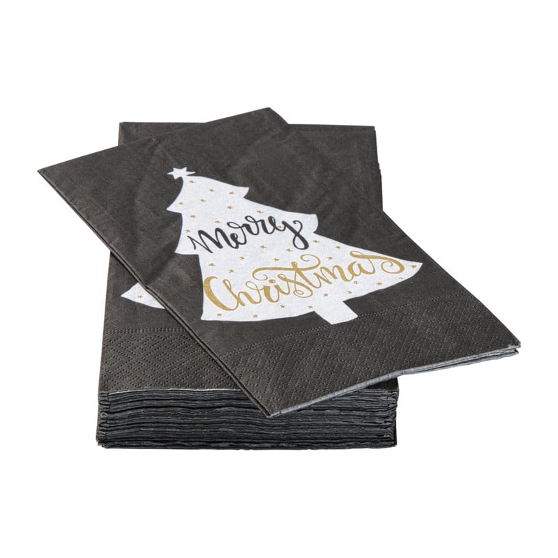 Servet merry christmas vouw - zwart - 33x33 cm