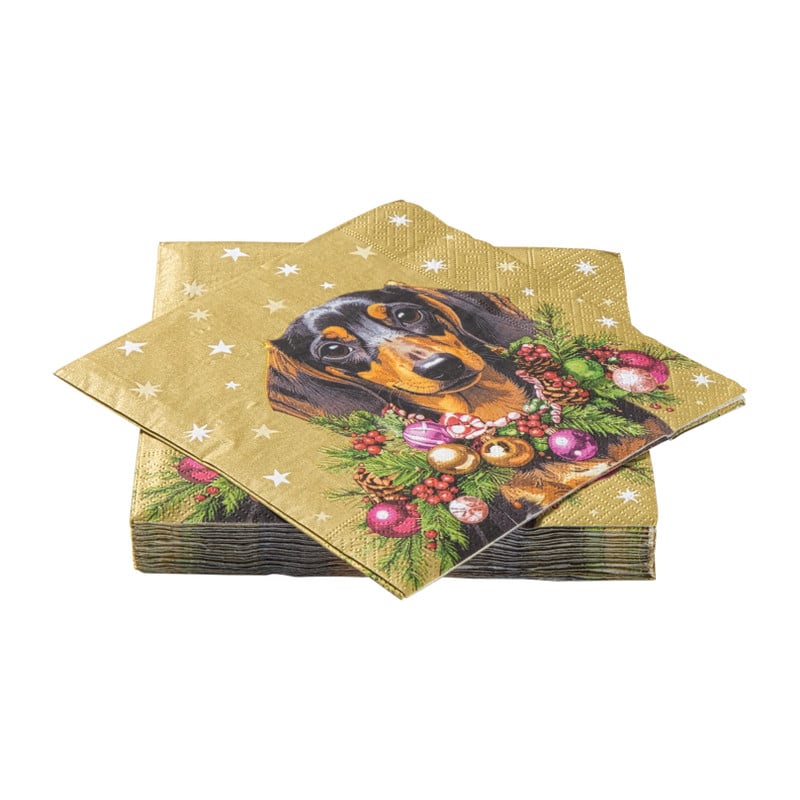 Servet teckel - goudkleurig - 33x33 cm