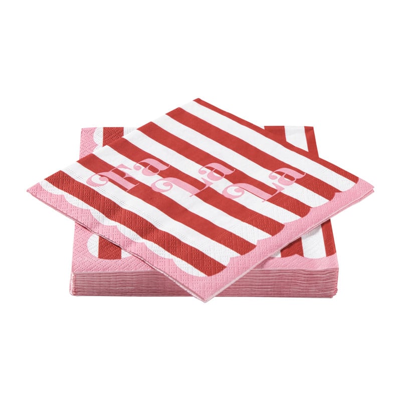 Servet fa la la - roze/wit - 33x33 cm
