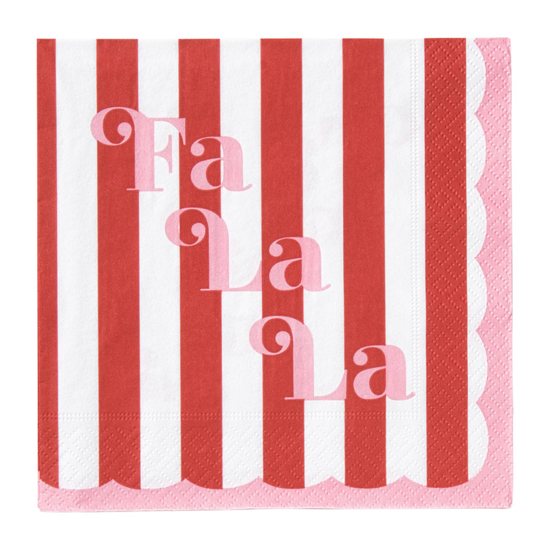 Servet fa la la - roze/wit - 33x33 cm