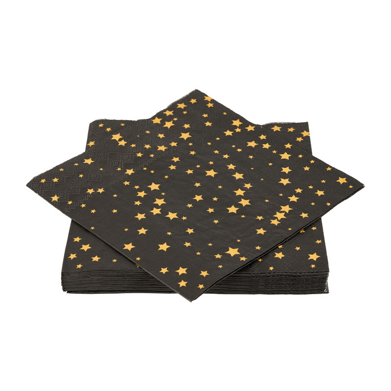 Servetten stars - zwart/goud - set van 20 - 33x33cm