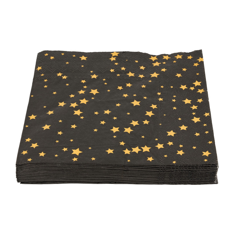 Servetten stars - zwart/goud - set van 20 - 33x33cm