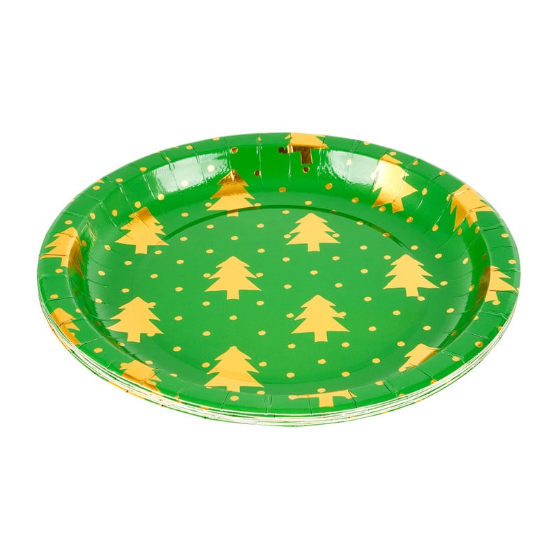 Papieren bordjes boom - groen/goud - Ø23cm - set van 8