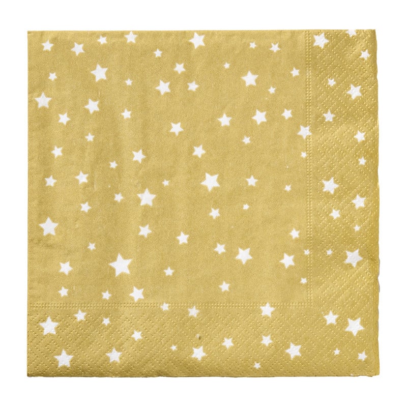 Servet sterren - wit/goud - 33x33 cm