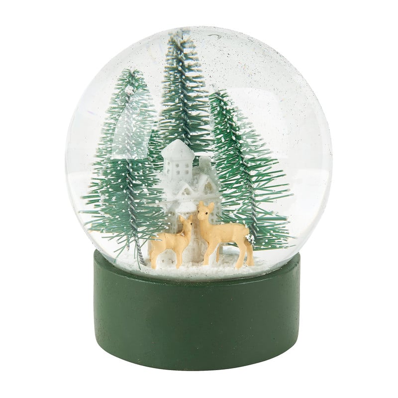 Sneeuwbol met reindier, huis & bomen - ø10 cm 