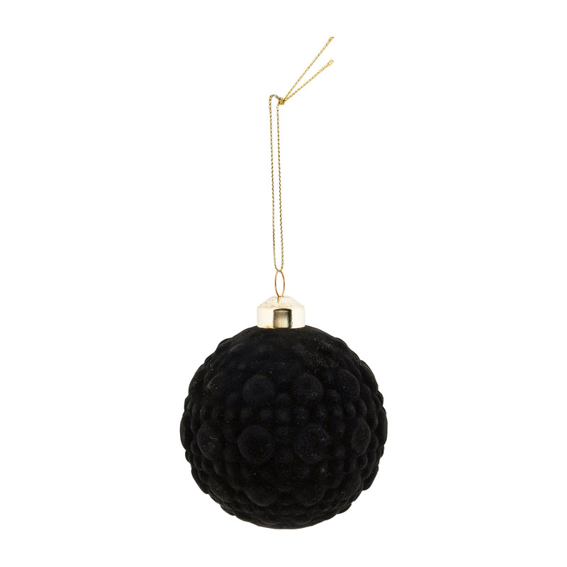 Kerstbal velvet zwart bobbels