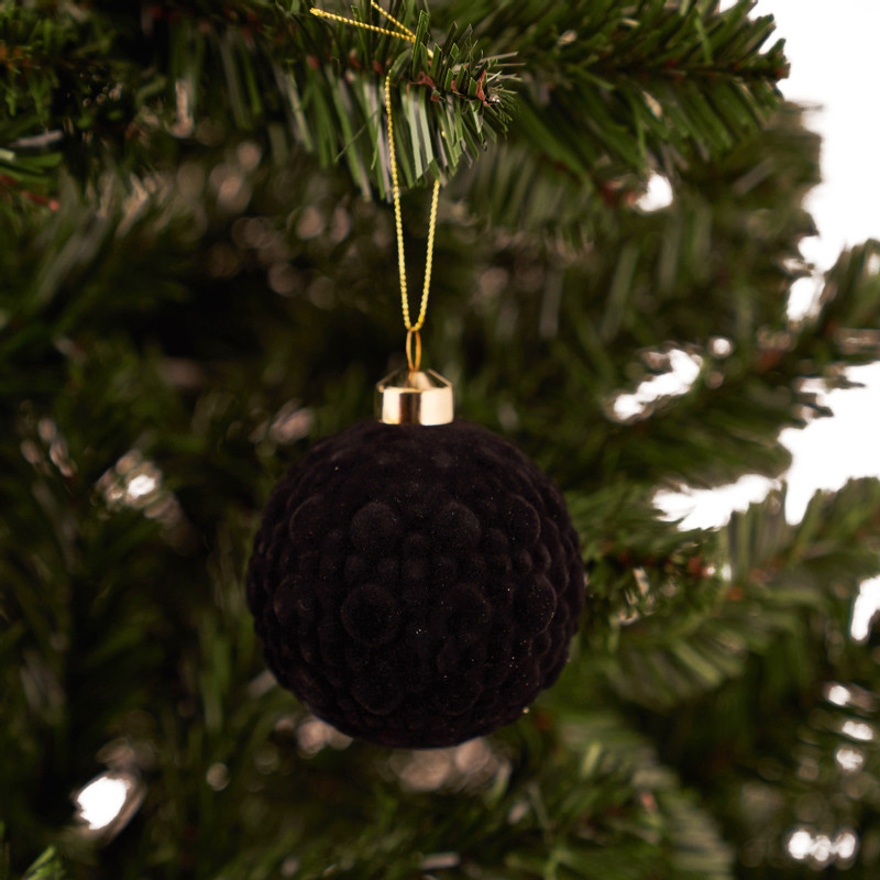 Kerstbal velvet zwart bobbels