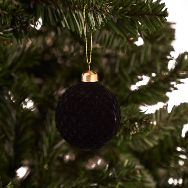 Kerstbal reliëf - Zwart - 8 cm
