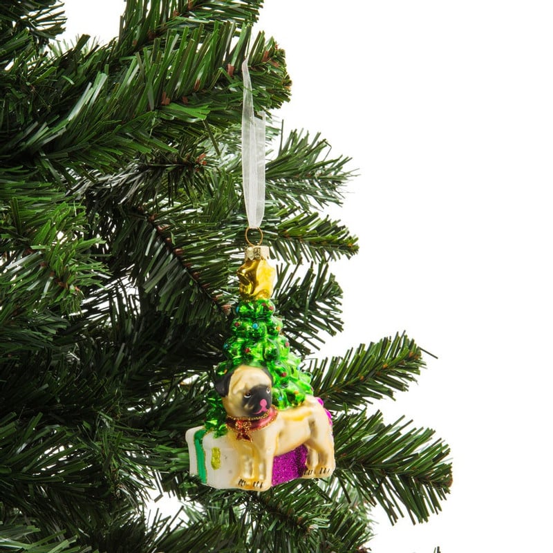Kersthanger - hond met kerstboom - 7x11,5 cm