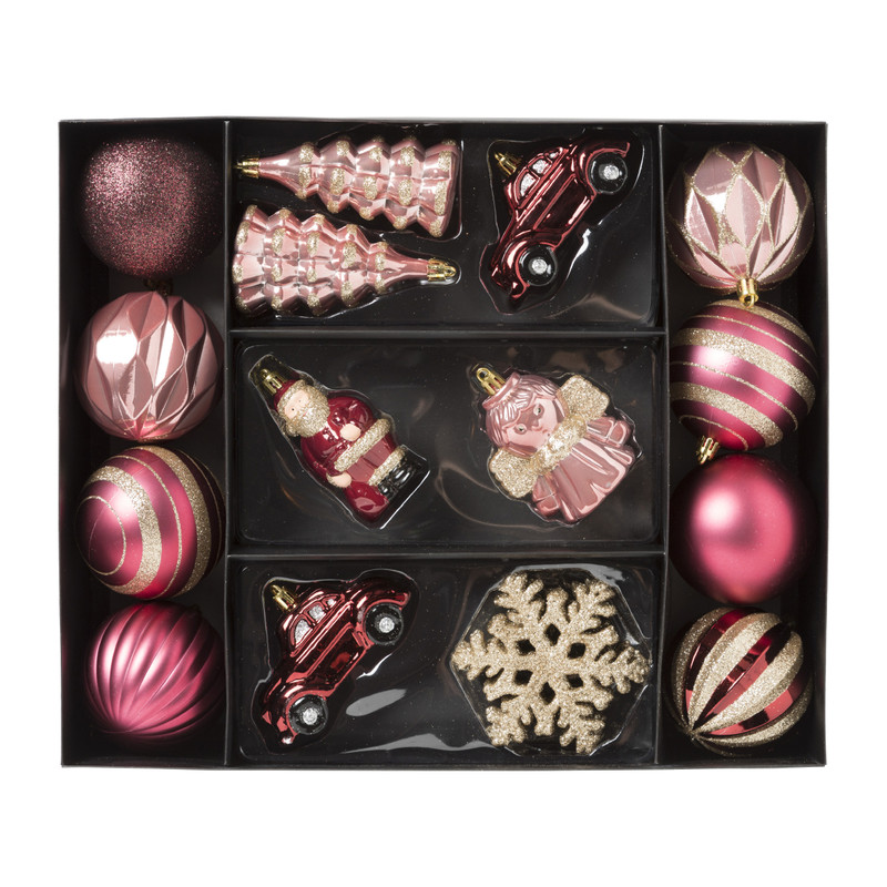 Kersthangers - bordeaux/roze - 20 stuks