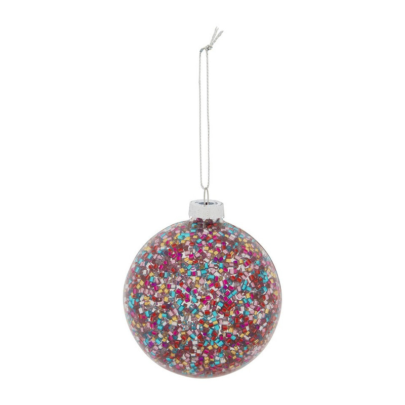 Kerstbal kraaltjes - 8 cm - blauw/roze