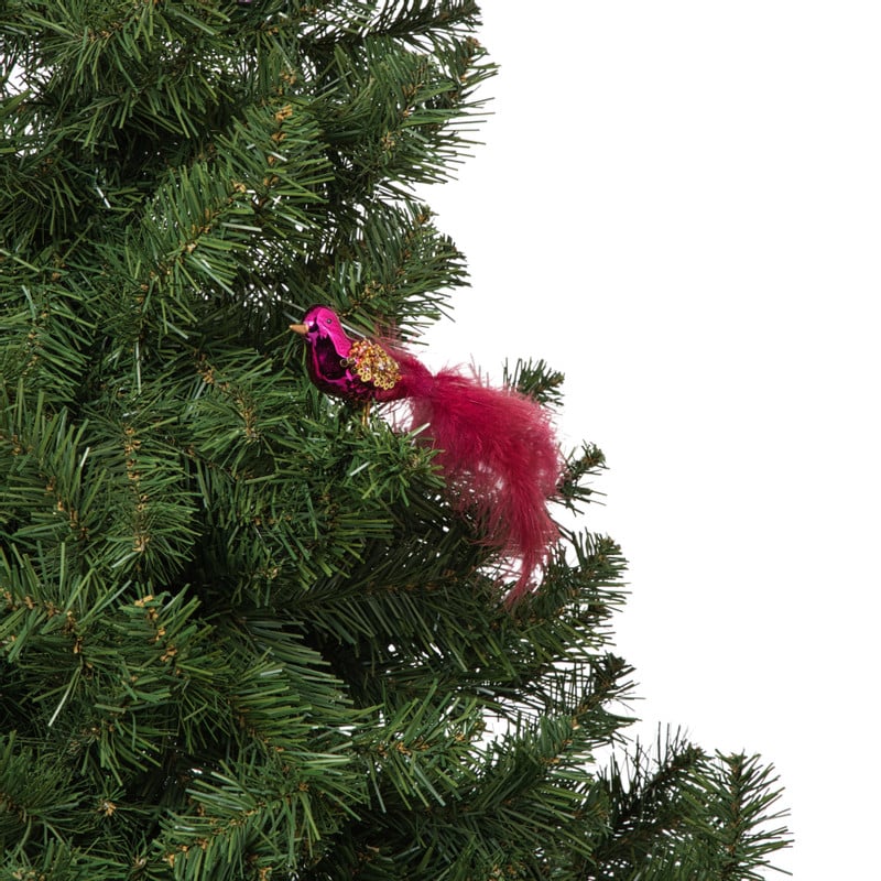 Kerst vogel op clip - paars - 6x15x3.5 cm