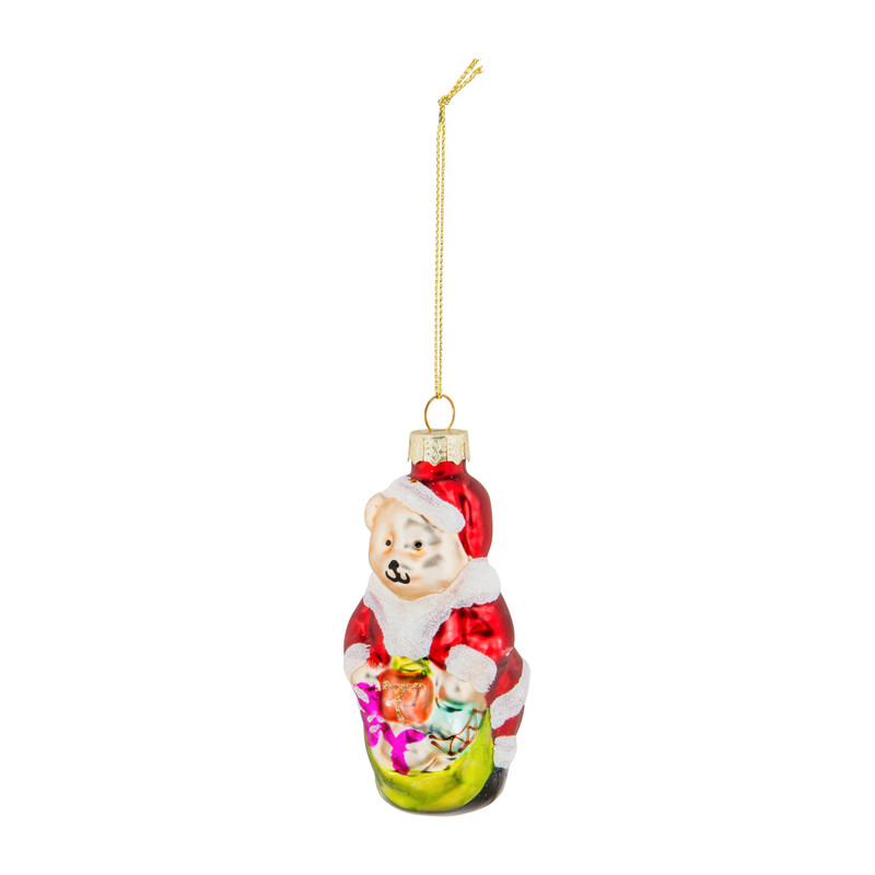 Kerstbal beer santa - mat rood - glas