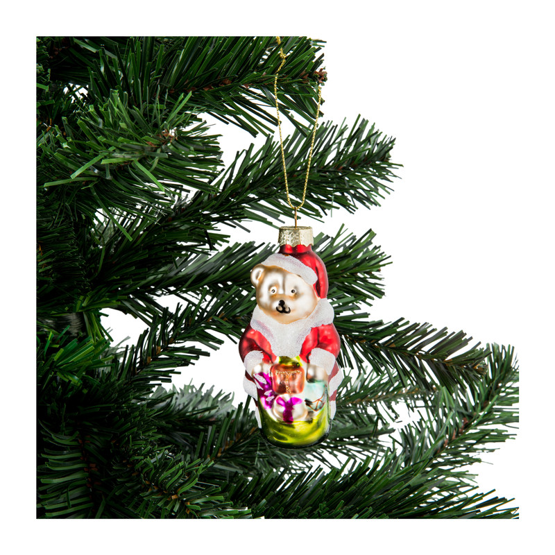 Kerstbal beer santa - mat rood - glas