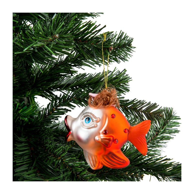 Kerstbal vis - oranje - glas
