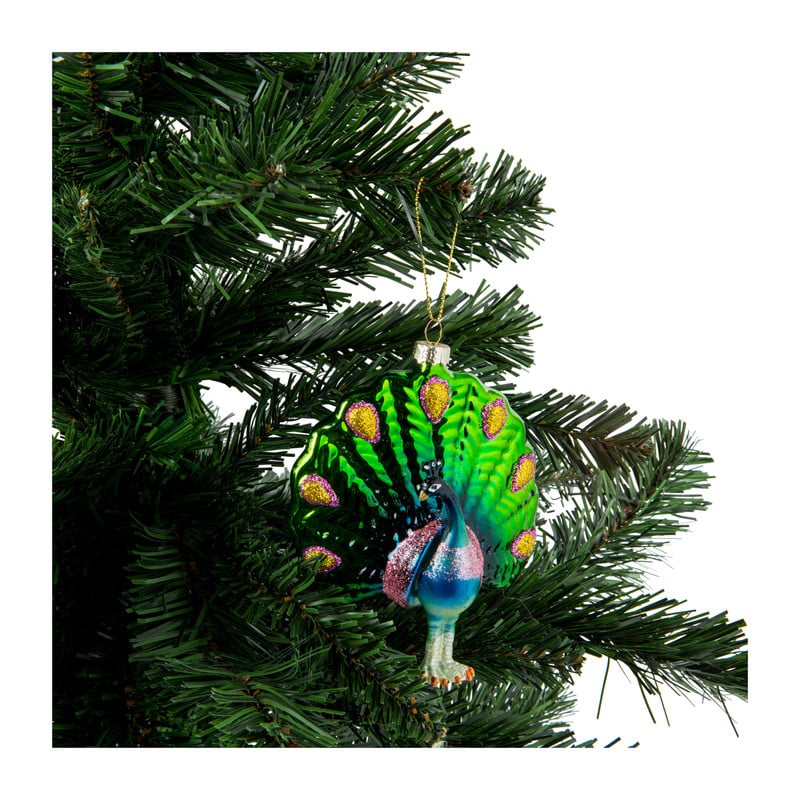 Kerstbal pauw - glas