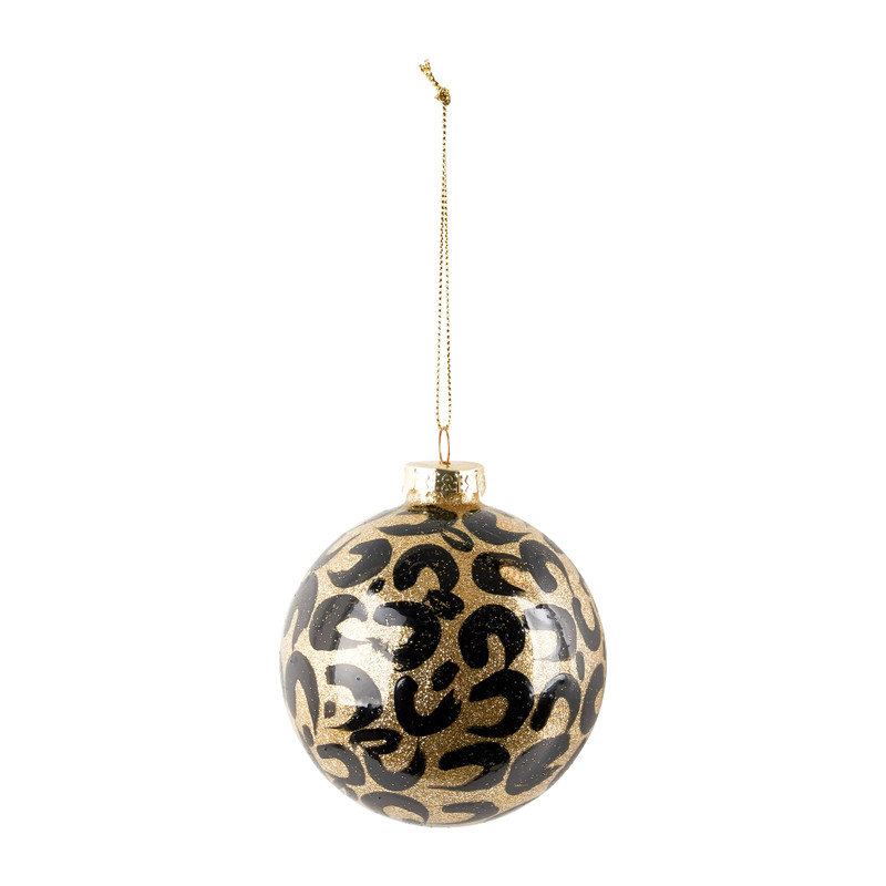 Kerstbal luipaard - zwart/goud - ø8 cm 