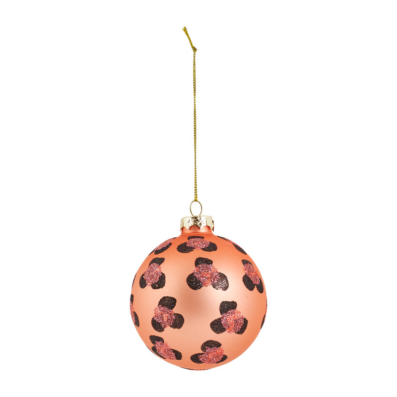 Kerstbal luipaard - oranje - Ø8 cm