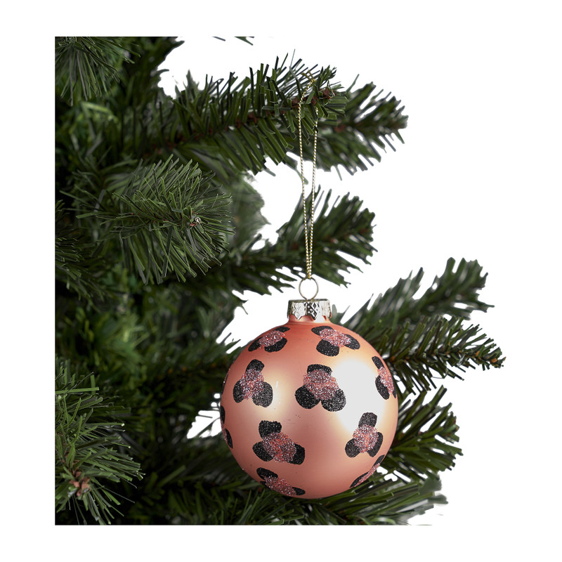 Kerstbal luipaard - oranje - Ø8 cm