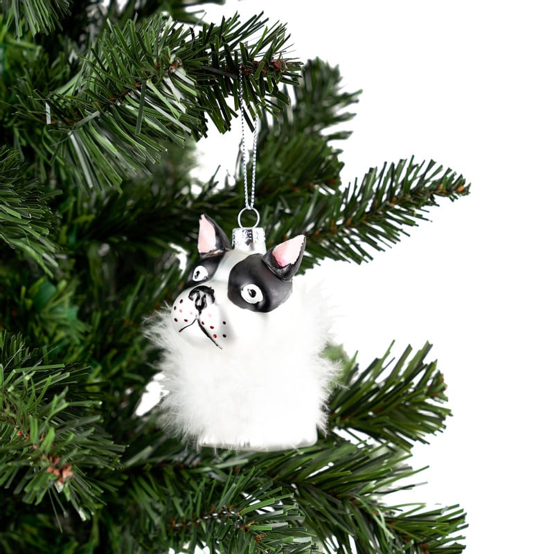 Kerstbal hond - zwart/wit