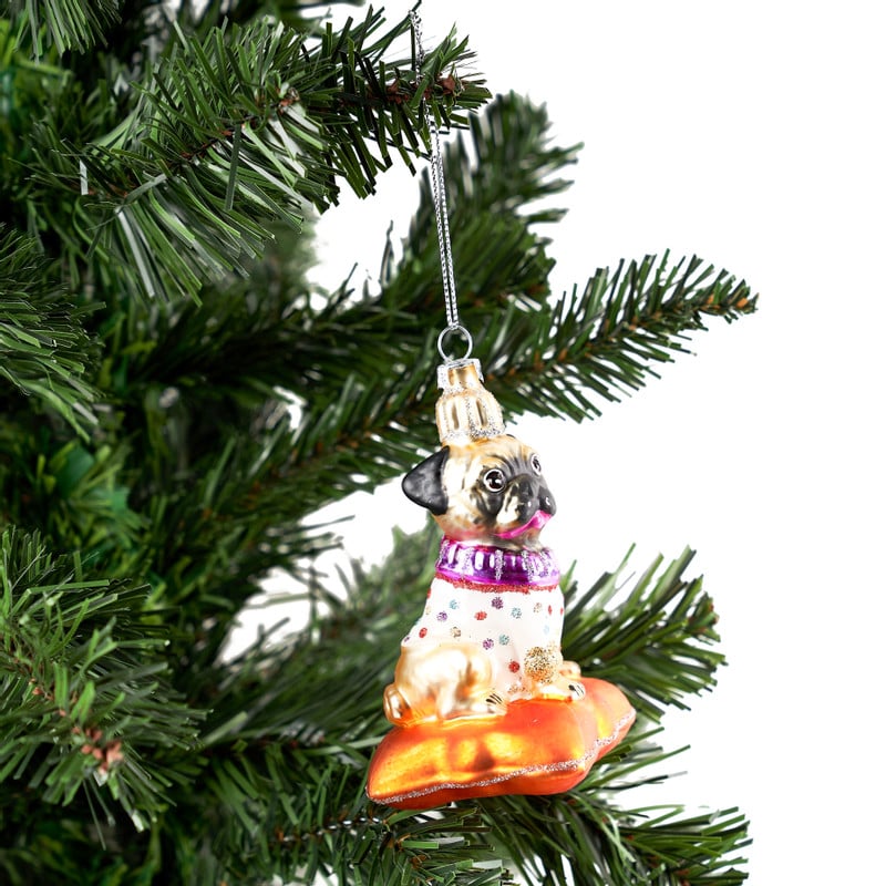 Kerstbal hond op kussen - multikleur
