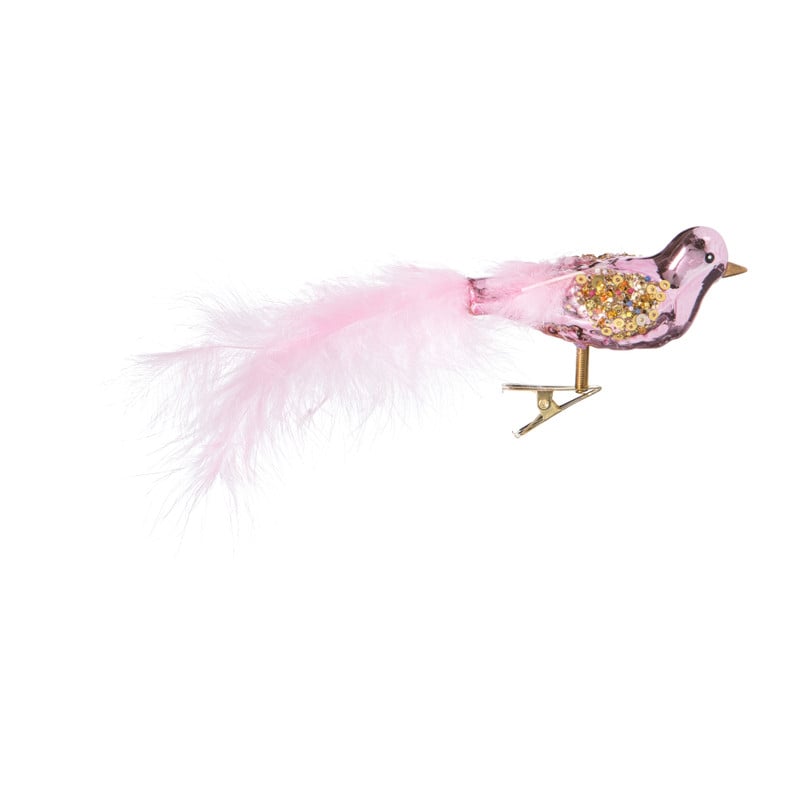 Kerst vogel op clip - roze - 6x15x3.5 cm