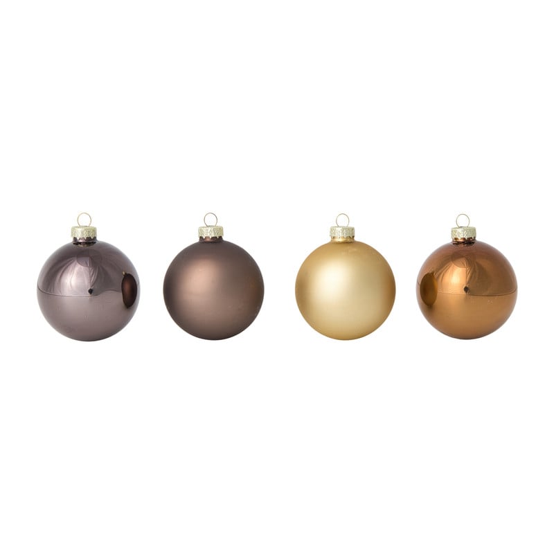 Box met kerstballen - bruin - ø7 cm - set van 8