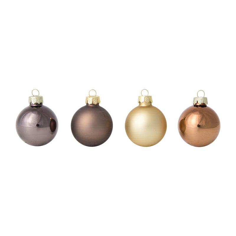Box met kerstballen - bruin - ø4 cm - set van 16
