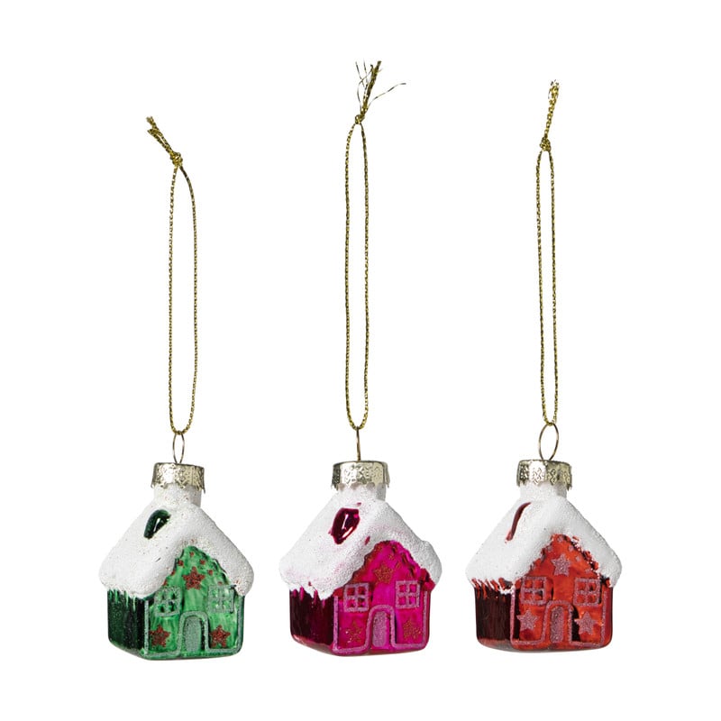 Kersthangers mini - huisjes - set van 3
