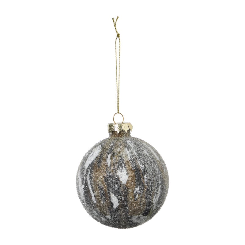 Kerstbal marble - wit/goudkleurig/zwart - ø8 cm