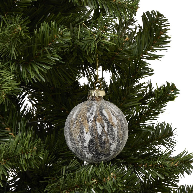 Kerstbal marble - wit/goudkleurig/zwart - ø8 cm