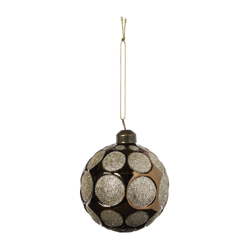 Kerstbal goudkleurige glitters rondjes - bruin - ø8 cm