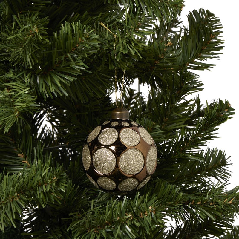 Kerstbal goudkleurige glitters rondjes - bruin - ø8 cm