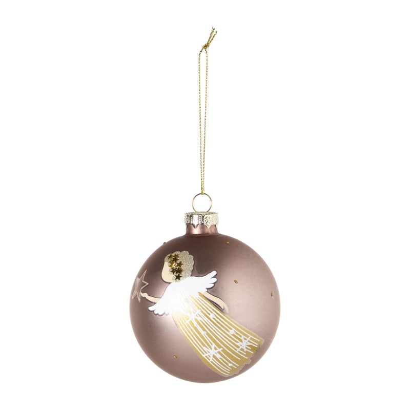 Kerstbal met engel - bruin/goudkleurig - ø8 cm