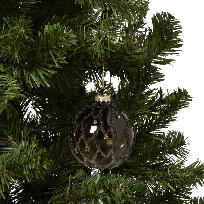 Kerstbal smoke met kraaltjes - bruin/beige - ø8 cm